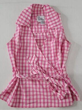 Vintage Lilly Pulitzer Wrap Tank Top Classic Pink Gingham Print Sz 4